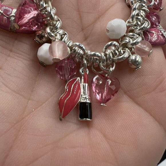 Silvertone Pink Purse, Heels, Lipstick Charm Bracelet - Picture 5 of 9